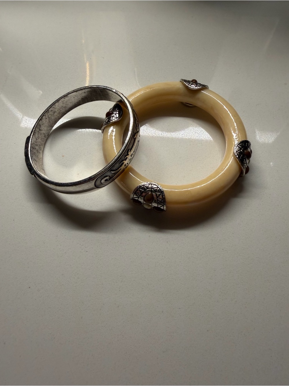 Zara Cream Resin Bangle with Silver-Tone Accents - Women Jewelry